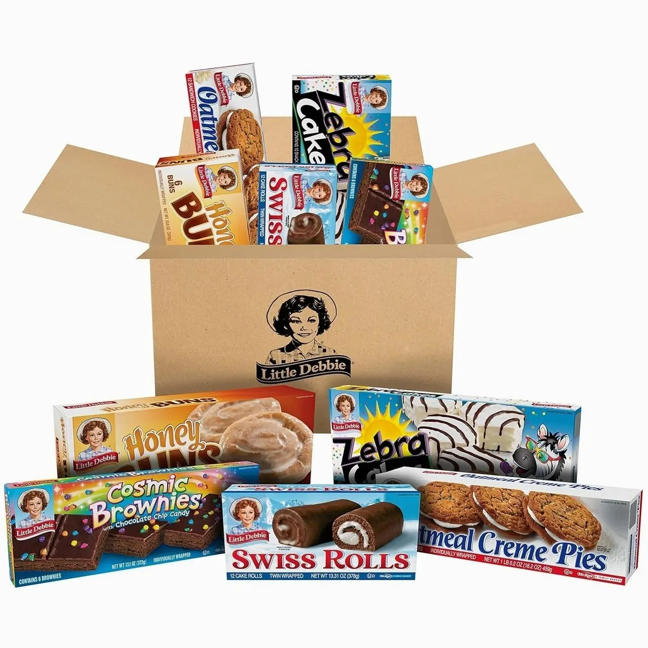 Little Debbie Variety Pack, Zebra Cakes, Cosmic Brownies, Honey Buns, Oatmeal Creme Pies, and Swiss Rolls (1 Box Each), 48 Piece Assortment