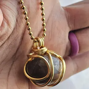 2.4mm Ball Chain Black Moonstone Crystal Pendant Necklaces 24 Inches, Thick 14 Gauge Copper Wire Wrapped Jewelry, - Mystery - Introspection - Protection  [Made-to-Order]