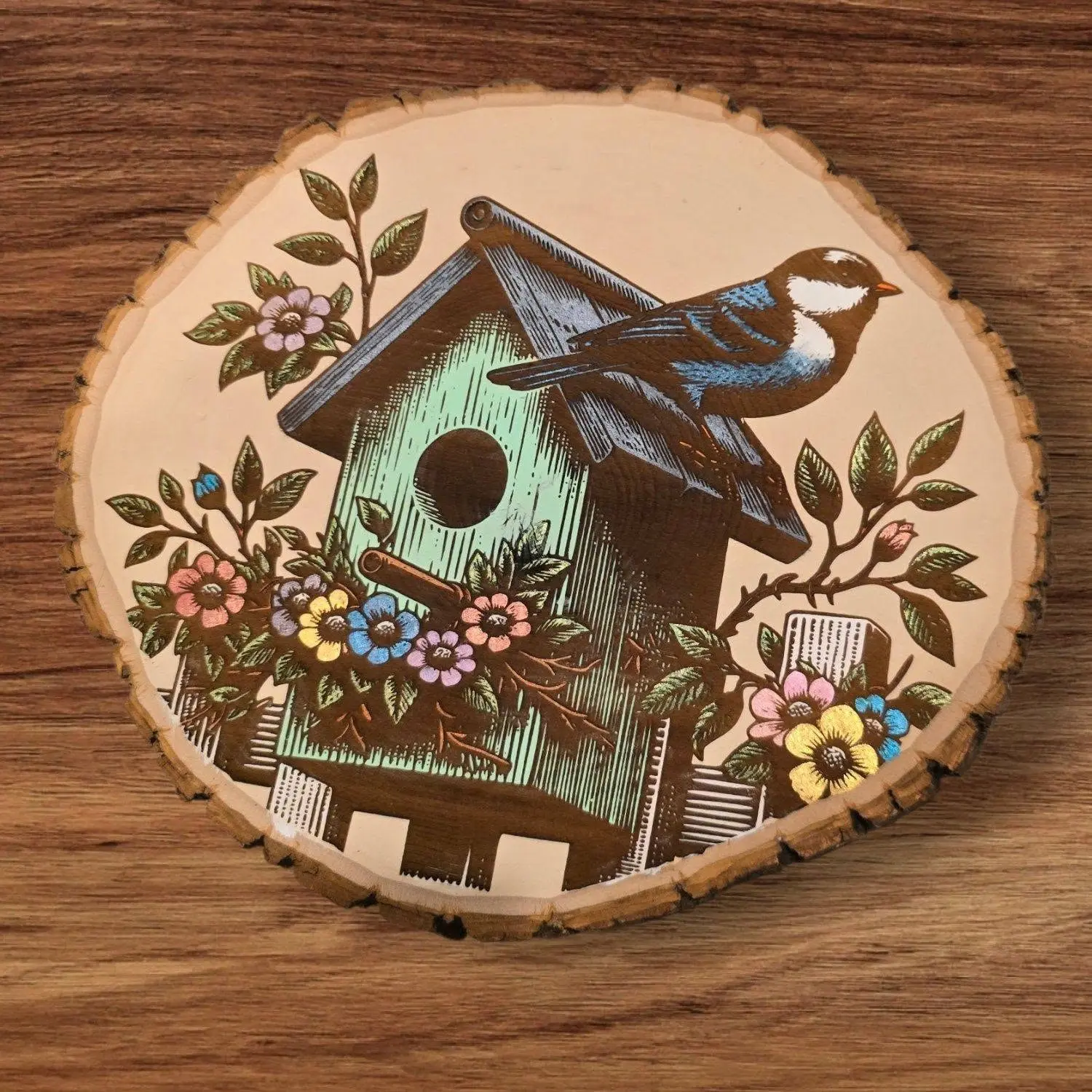 Engraved, Hand Painted Birdhouse Decor