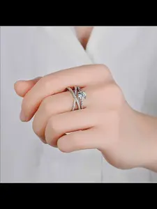 New Eight Hearts and Arrows Ring, Engagement Ring for Women, Casual Ethnic Pattern, Copper Material, All Seasons Jewelry