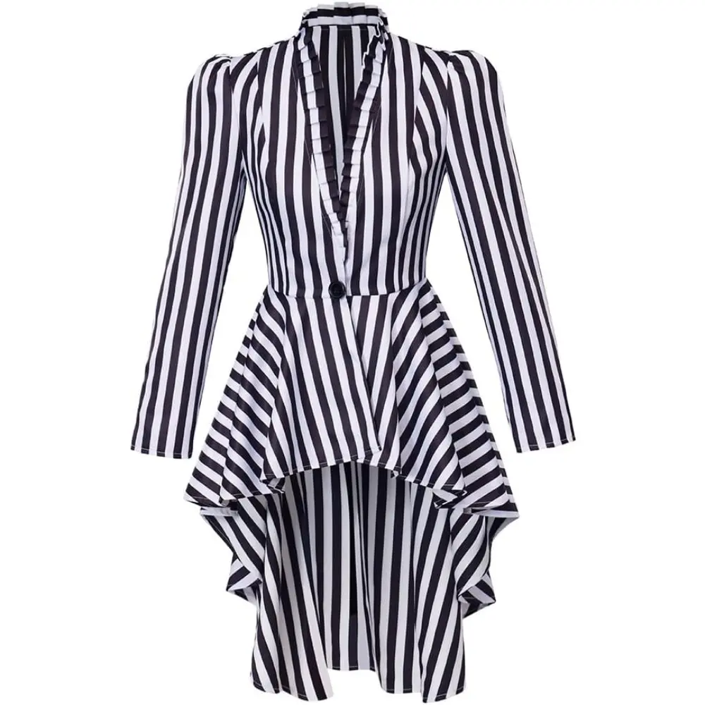 Women's White Polyester Tailcoat Jacket - Elegant Long Sleeve Gothic Steampunk Style Piece for Everyday Wear, Costumes, and Statement Accessories, Clothes, Collared Neck, Crisp Fabric