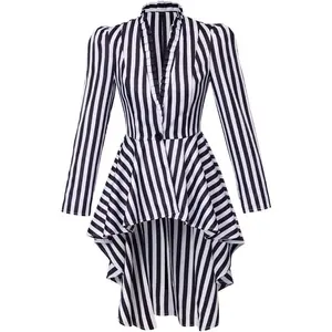 Women Steampunk Victorian Jacket Coat Medieval Vintage Gothic Tailcoat Long Sleeve Tuxedo Shirt White