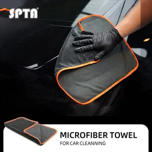 SPTA Microfiber Car Drying Towels, 1 PC Gray 600GSM Cleaning Cloth Towels, Twist Pile Rapid Drying Orange Edge Car Microfiber Towels for Car Detailing,Car Wash Microfiber Towel Car Care Auto Cleaning Drying Cloth
