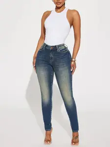 Charley Crosshatch Tinted Stretch Skinny Jeans - Dark Wash