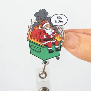 Funny Santa Dumpster Fire Badge Reel: Sarcastic Work ID Holder, Funny ID Holder, Nurse Gift, Coworker gift, Er Nurse Badge, CNA Badge