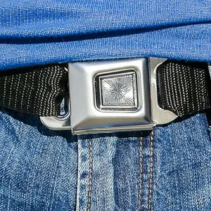 Vintage Seatbelt Belt - Starburst Edition, Polished Chrome-Led Buckle, High-Quality Polyester Webbing, Unisex, Adjustable Fit