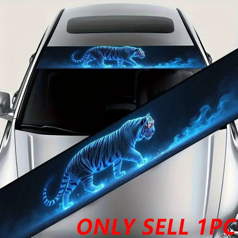 1PC Luminous Tiger Car Windshield Sticker Waterproof and Easy To Apply Without Leaving Traces Suitable for Cars Trucks SUVs Windshields To Block Scratches Fierce Tiger Design with Decorative Decals, Cool Car Decoration, Car Window Decals, Car Stickers