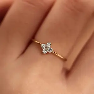 White Zircon Dainty Small Flower Thin Rings For Women Vintage Gold Silver Color Stacking Minimalist Wedding Bands Daily Jewelry