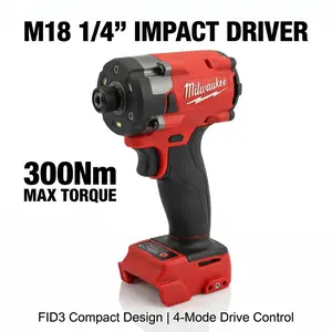 Milwaukee M18 FID3 Brushless 1/4 Inch Impact Driver With High Torque Performance For Screw Driving Fastener Installation Wood Framing Metal Fabrication Maintenance Work And Professional Trades