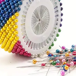 5/10 Plates (200/400pcs), Colorful Positioning Beads Needles Handmade Standing Size Clothing Lengthened Chunky Head Needles Fixed Needles Styling Pearly Needles, Print Drawings Embroidery Cloth Threads Needles And Instruction, Weaving Tool