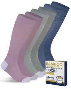 Pembrook Light Compression Socks for Men and Women | 3 Pairs in Light Green, Blue, Rose | 8-15 mmHg Support