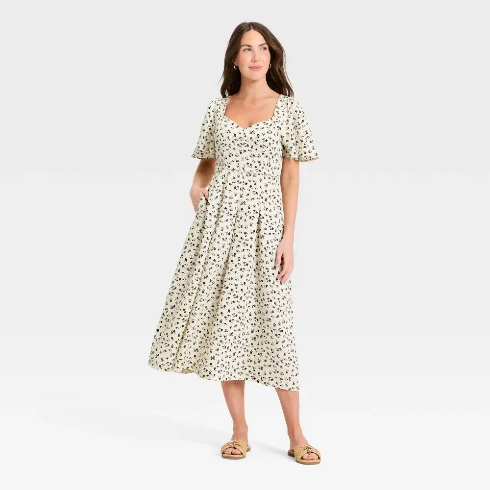 Women's Flutter Sleeve Belted Midi Dress - A New Day