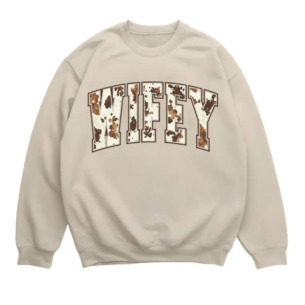Wifey Cowprint Sweatshirt, Western Cowgirl Aesthetic Sweater, Rustic Wife Crewneck, Trendy Country Style Graphic Shirt, stylish everyday cozy wear