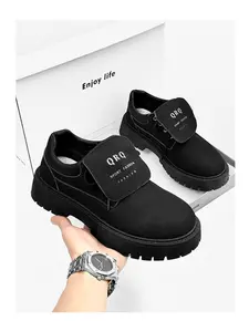 Men's All - Black Thick - soled Work Shoes, Retro Functional Style, Suede - spliced Material, Thick Sole & Eye - catching, Comfortable on Feet, Ideal for Daily Outfits & Street Outings, Footwear