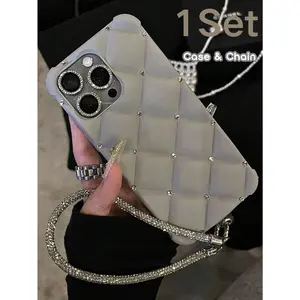 Luxury Glitter Quilted With Shiny Strap Phone Case Compatible With IPhone 15 Pro Max 13 14 12 11 16