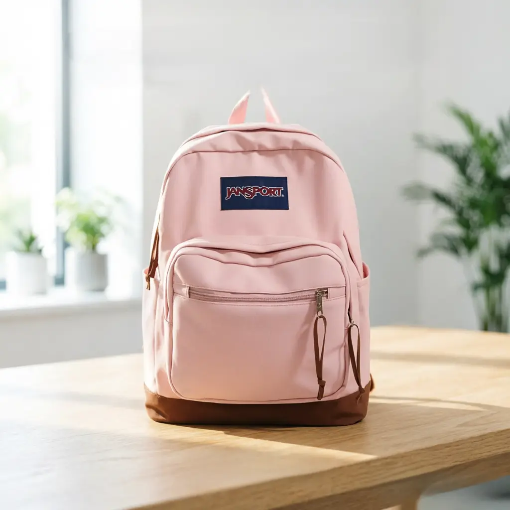 JanSport Right Pack Backpack - Iconic Premium Cordura School Bookbag with Suede Leather Bottom & 15-inch Laptop Sleeve, Light Pink