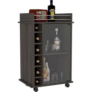 Tuhome Dukat Home Bar Cabinet Cart - 2 Shelves, 6 Built-in Wine Racks, 4 Casters - Modern Storage Display for Lounge Bar, Kitchen