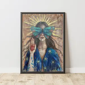 Unique Art Style Poster, Wing-Covered Eye Hand Design Wall Decor, Modern Female Figure Decoration, No Frame, Made in China