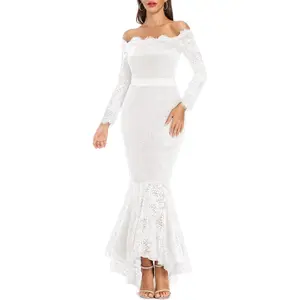 Women's Floral Lace Long Sleeve Off Shoulder Wedding Mermaid Dress