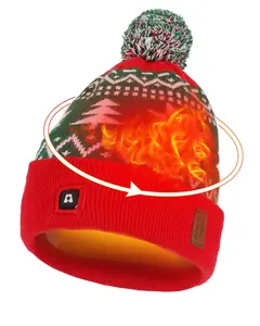 ARRIS Christmas Heated Hat Rechargeable Heated Beanie Holiday Edition with Festive Pattern and Warm Interior