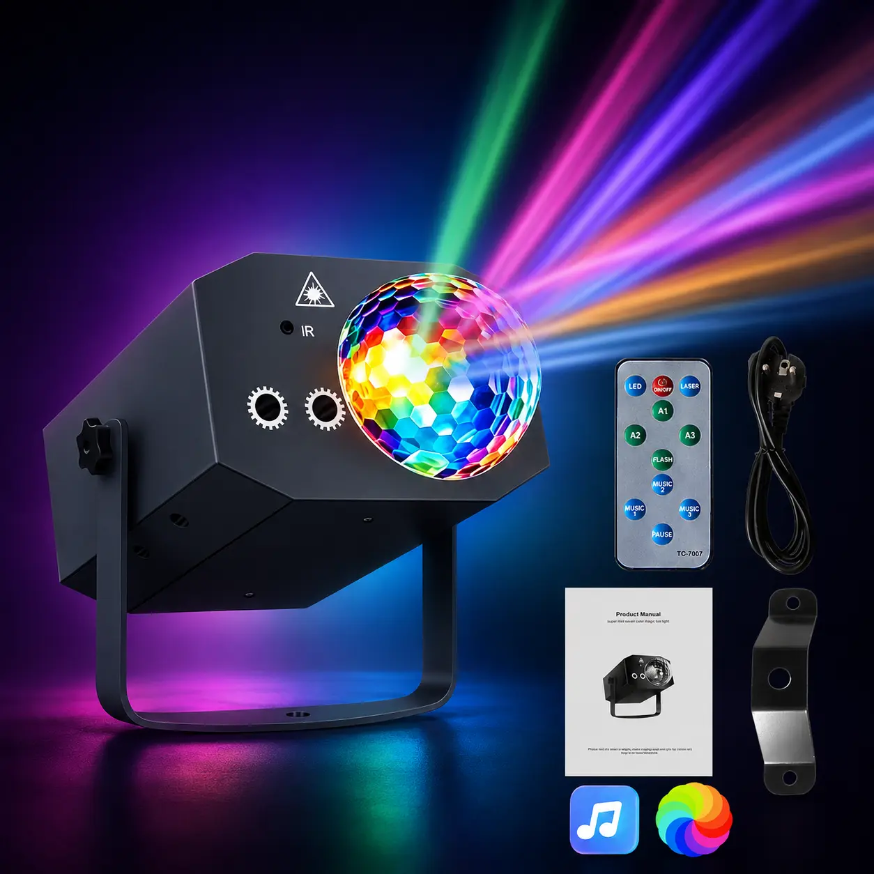 Halloween Party Remote Control LED Disco Party Light for Dad & Men, RGB Laser Magic Ball Stage Light with Multi-Pattern Effects, Sound Activated Strobe Lighting for Home Karaoke, Family Gatherings, Weddings, KTV & Bar Decor