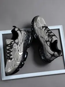 High-Quality Sneakers For Men's Casual Shoes, Comfortable Sporty Design, Outdoor Leisure Footwear, All-Season Textile Upper Material, Sportive Patchwork Sneakers