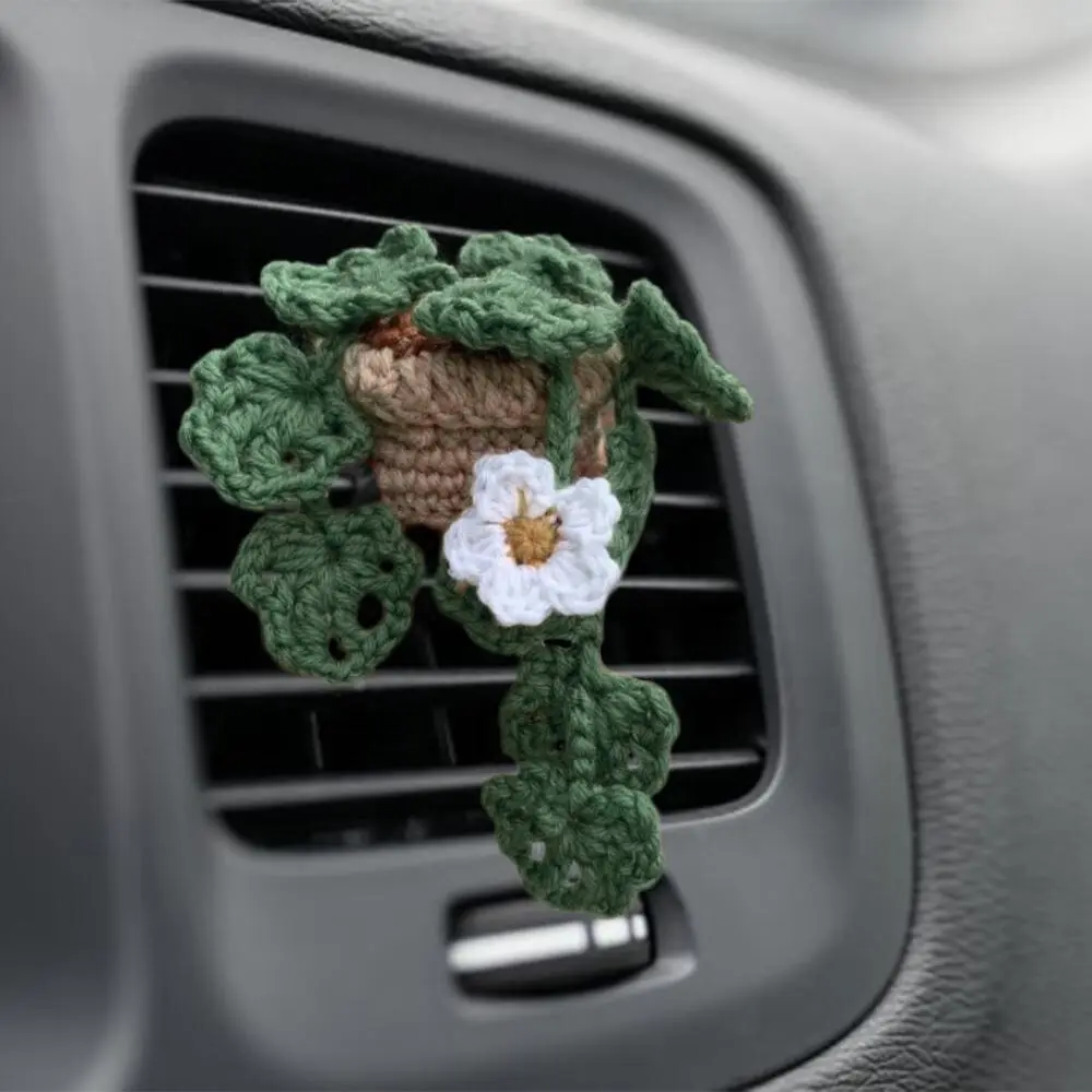 Crochet Plant Design Car Air Vent Decoration, Plant Design Car Air Outlet Clip, Handmade Crochet Car Air Vent Ornament, Women's Car Accessories, Car Interior Accessory, Car Decorations, Car Interior Ornaments, Aesthetic Car Accessory