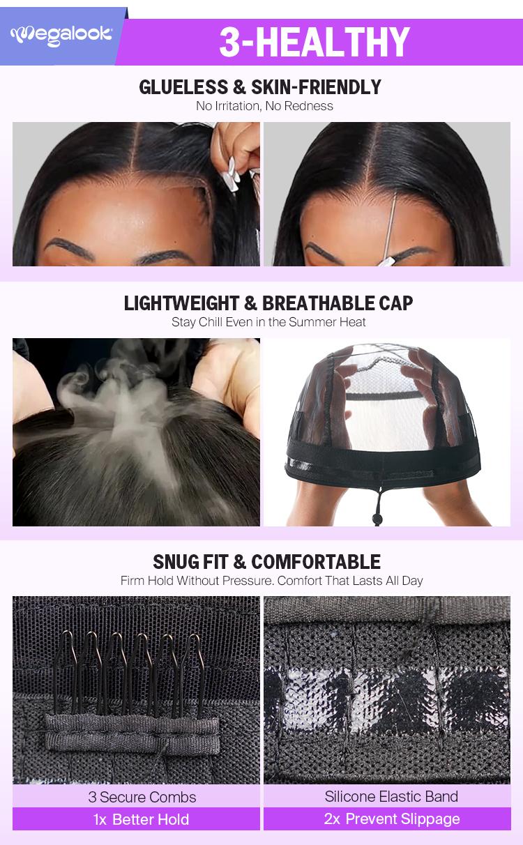 [13x6 GLUELESS WIG] Megalook Body Wave 13x6 Glueless Transparent Lace Frontal Wigs Put On Go Pre-bleached Preplucked Pre-everything Effortless Human Hair Wigs For Beginner Friendly