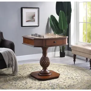 Luxury Handcrafted Wood Chess Table with Storage Drawer – Elegant Carved Pedestal Game Table