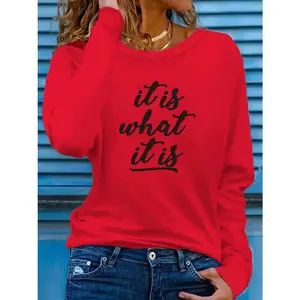 Women's Long Sleeve Tops Vintage Graphic Tees Women's Shirts Women's Graphic Tees "It Is What It Is" Slogan Retro - Style Top For Casual Daily Wear Outings And Trendy Fashion Statements