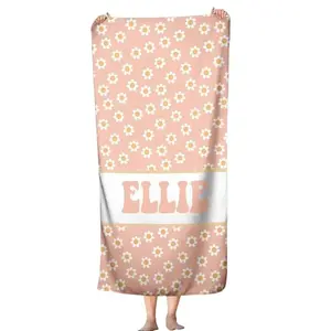 Retro Peach Daisy Personalized Beach Towel Cotton Microfiber Print Towel With Name