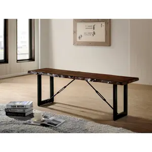 "Industrial Style Wood Bench with U-Shape Metal Legs Mimicking Chain – Two-Tone Walnut and Black Finish Dining Bench, Entryway or Living Room Accent Furniture, Rustic Modern Home Decor Seat"