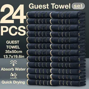 Christmas Towel Set, 6/12/24 Pieces, High-Quality Striped Edges, Quick-Dry Absorbent Microfiber Bath Towels, Home Camping Hotel School Use, Premium Bath Towels