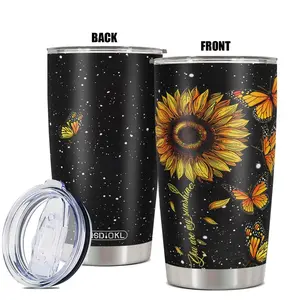 20oz Tumbler, 1pc Gift, Stainless Steel Cup, Bottles, Insulated and Durable, Featuring a Stunning Sunflower and Butterfly Design with Uplifting Quote - Great Gift for Nature Lovers and Positive Vibes Enthusiasts