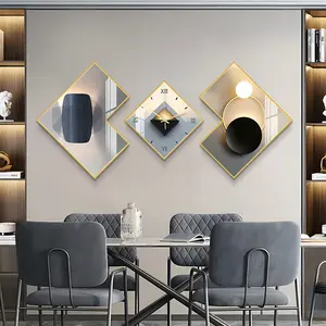 3pcs Large Geometric Wall Clock, Modern Decorative Clocks Set with Silent Movement, Home Decorative Wall Clock Art, Light Luxury Metal Frame Creative Wall Decor for Living Room Home Office