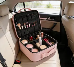 【Upgrade Travel Makeup Bag】Portable Organizer Makeup Train Case Makeup Bag Cosmetic Case with Adjustable Dividers for Cosmetics Makeup Brushes Women