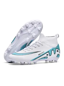 Men Women High Top Football Shoes, Anti-Slip Durable Outdoor Lawn Soccer Shoes, Super Grip Support, Fashionable Upper Material PU