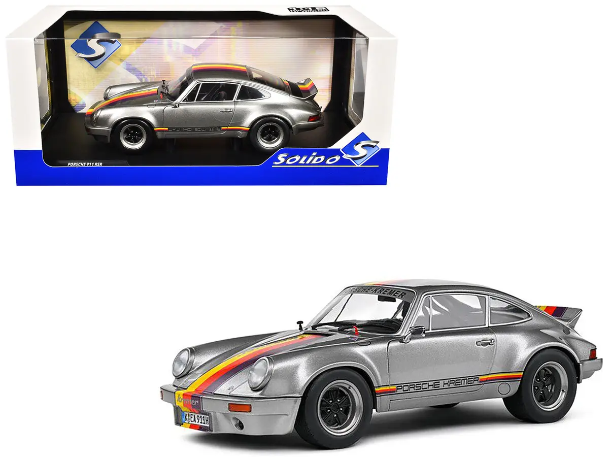 1973 Porsche 911 RSR "Kremer" Silver Metallic with Stripes 1:18 Diecast Model Car by Solido