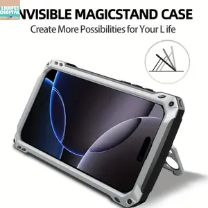 Liu Fei DigitalNew Metal Triple Protection Phone Case, Aluminum Alloy + Steel Full Coverage Glass Screen Waterproof Protective Cover with Magnetic Wireless Charging Support, Suitable for iPhone 14/15/16 Pro Max Plus - Ideal for Outdoor Sports and Drop Res