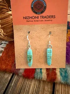 Hand Carved Turquoise Corn Dangle Earrings by Daniel Aguilar