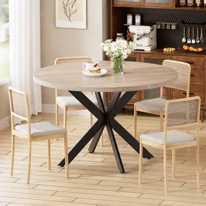 47.2" Round Dining Table, Modern Dinner Table, Wood Kitchen & Dining Room Tables Coffee Table Mesa De Comedor Redonda for 4-6 Person, Saving Space(Only Table) Furniture Home