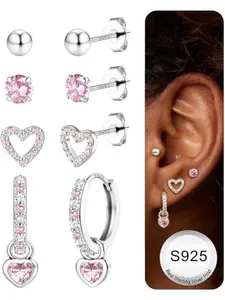 Sterling Silver Stud Earrings for Women Hypoallergenic Gold Silver Earrings Set for Multiple Piercings Dainty Small Stud Hoop Cartilage Earring Stack Helix Piercing Jewellery Heart Shaped Earrings