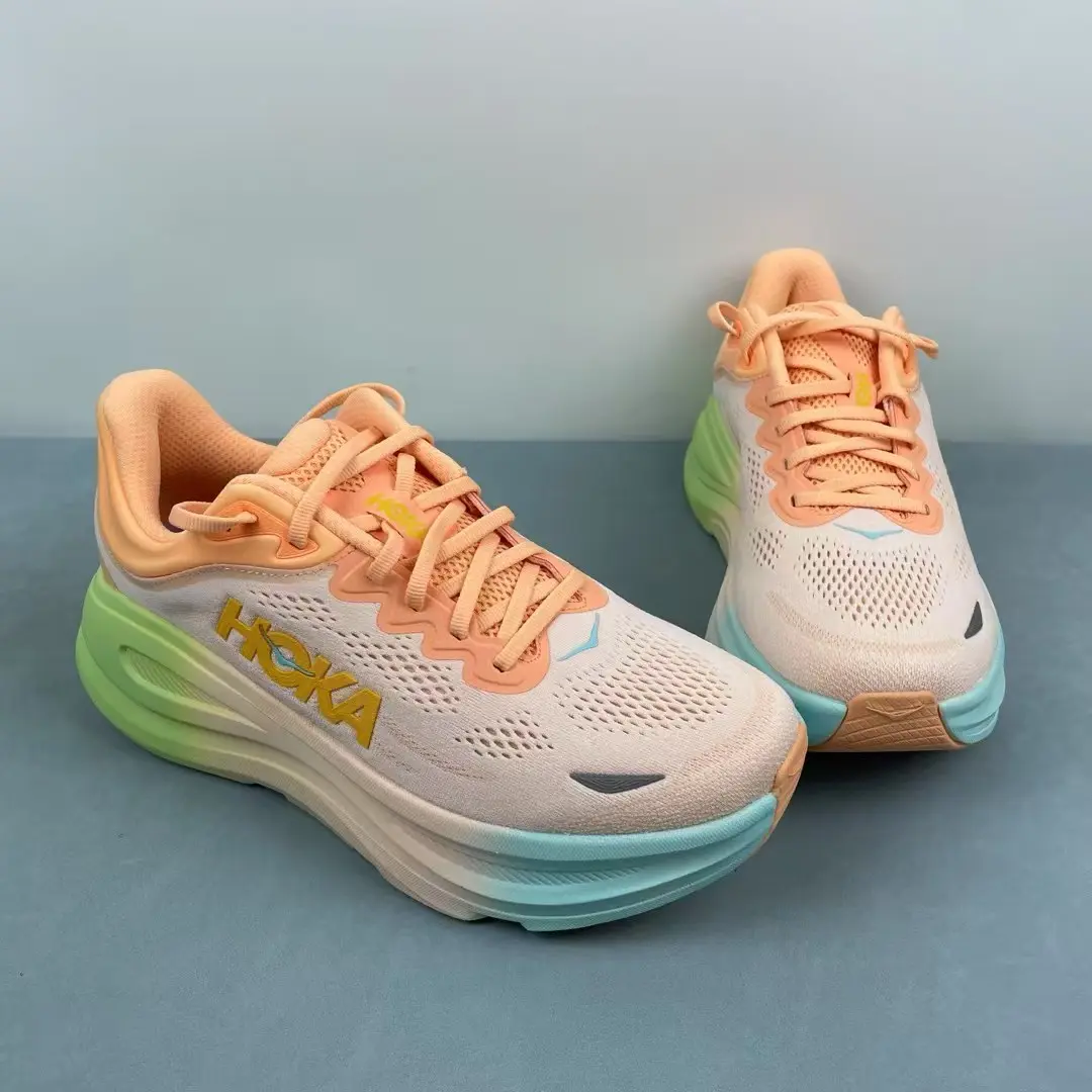 Cream Orange Green Gradient Breathable Knit Mesh Thick Sole Sneakers High Cushion Lightweight Non Slip Outdoor Running Walking Casual Shoes For Men Women