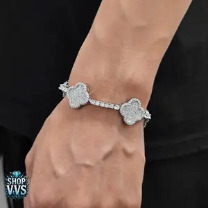 Valentine's Day Limited Edition Gift Clover Flower Tennis Bracelet - 18K Gold/Silver Plated, Iced Out CZ Moissanite, Unisex Gift Floral Accents Elegant Design