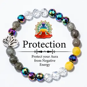 Chakra Bracelet - Natural Stone Safeguard, Aura Cleansing, for Lotus Yoga Jewelry Gift Boho Style Beaded Adjustable Bangle