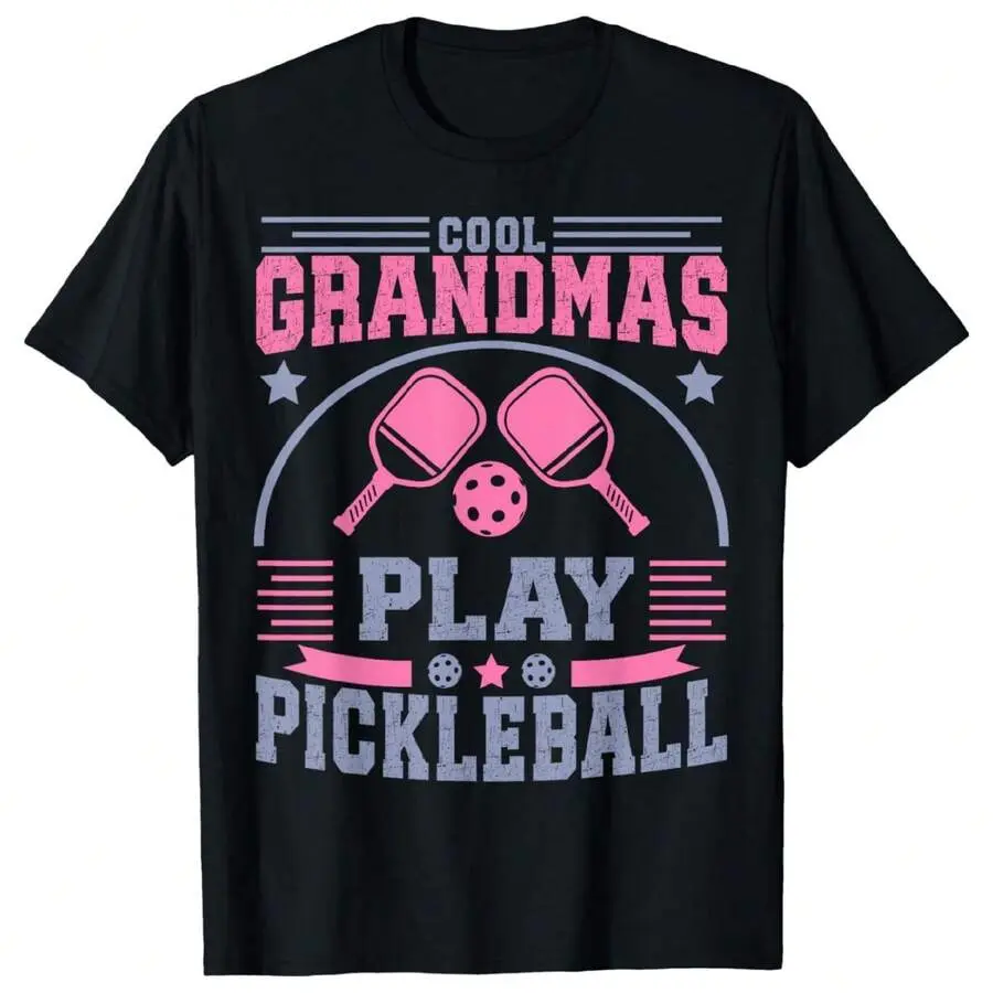 180GSM Pure Cotton Printed T Shirt Cool Grandmas Play Pickleball Player Women Design Breathable Cotton Fabric Comfortable And Soft Knit Texture Durable And Easy To Clean Machine Washable Ideal For Active Seniors Stylish