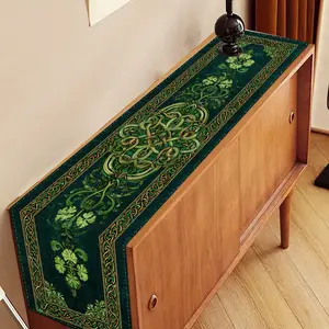 Celtic Knot & Clover Table Runner Suitable for Elegant Irish Design with Fabric Soft Green-Blue Tone Table Cover for St. Patrick's Day Weddings for Event Styling Fits for Dining Tables Buffets Cafes & Holiday Decorations