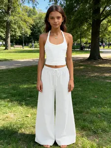 Women's teens pure color halter top, Fitted, backless design, outdoor sports wear, sweet and edgy style, Casual, versatile daily leisure outfit, comfortable breathable and cool, suitable for vacation shopping and multiple scenarios, girl halter top