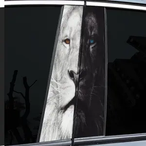 2 very good-looking and interesting car center post stickers, with personal creativity, B-pillar protective film, lion head black and white pattern car stickers, suitable for cars, Automobile Decals