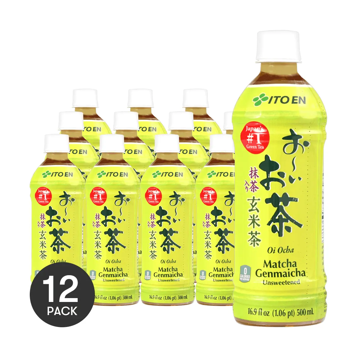 ITO EN 12 Pack Matcha Genmaicha 16.9 fl oz Each - Japanese Roasted Rice Green Tea, 0 Sugar 0 Cal, Bulk
